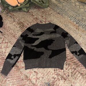 Aqua Gray and Black Camouflage Sweater